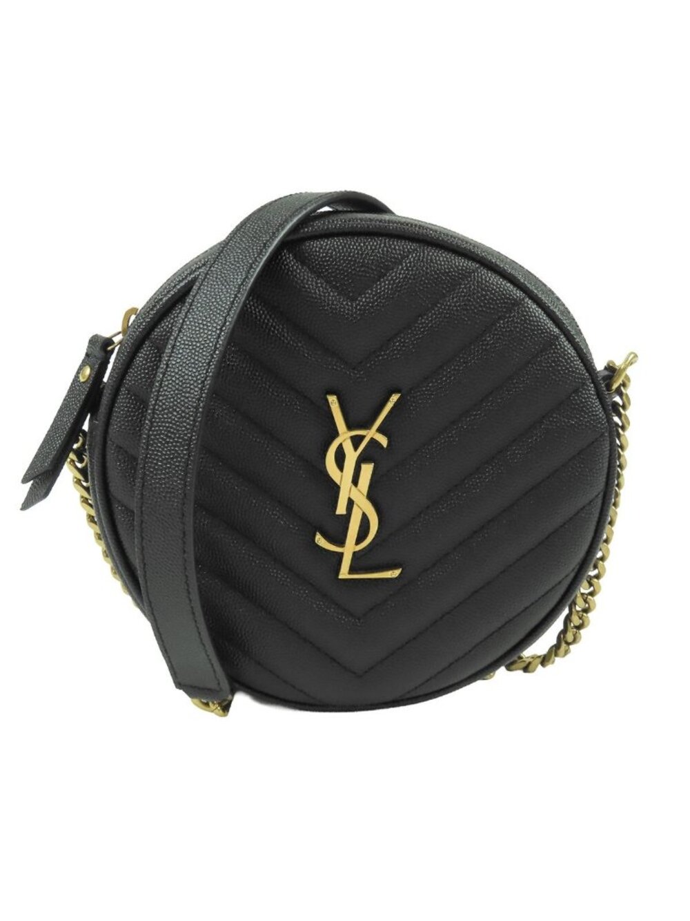 Saint Laurent Vinyl Black Leather Cassandra Logo Chain Shoulder Bag